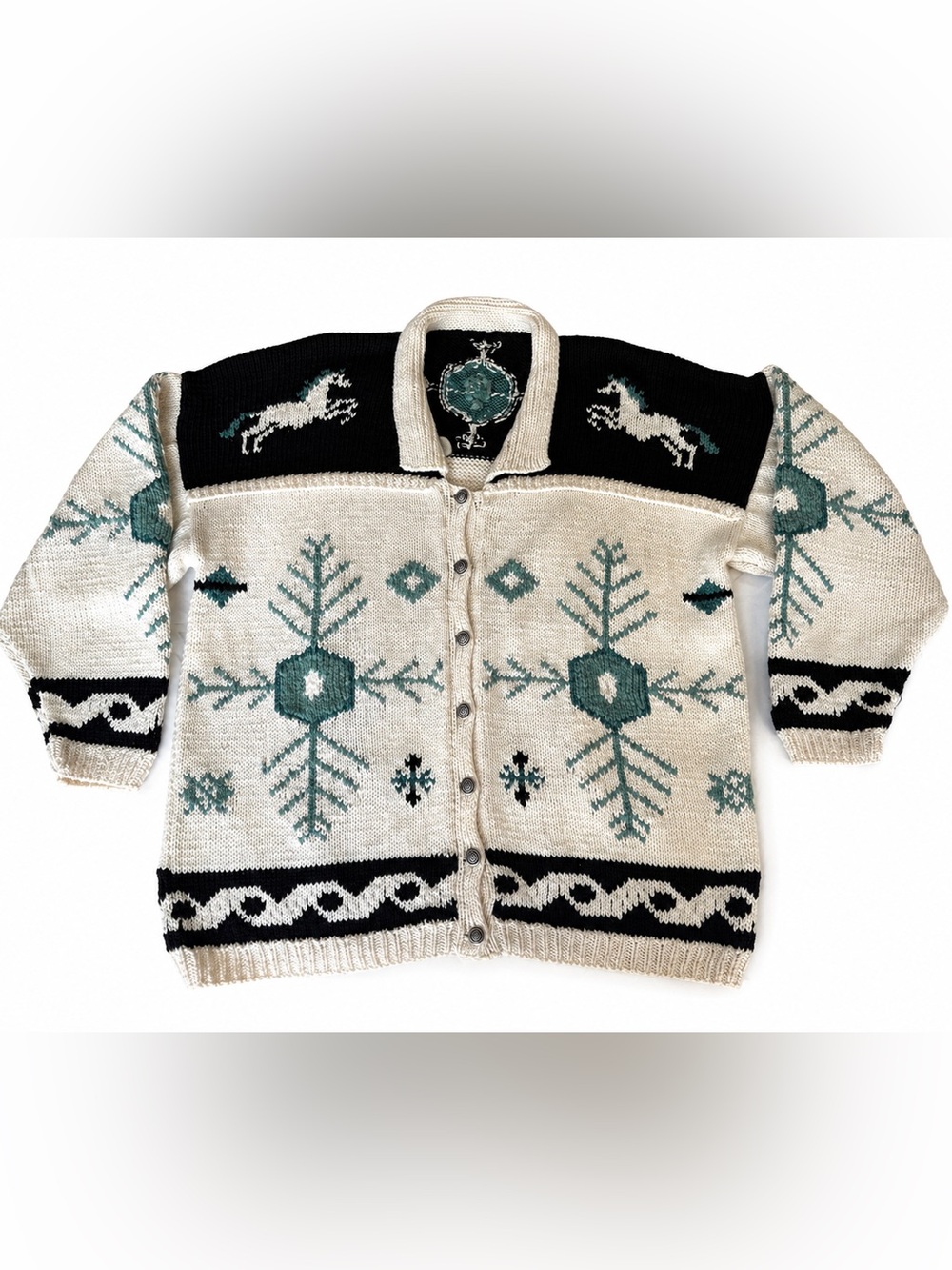 Western Horse Cardigan Oversized Cowboy Southwestern Hand Knit Sweater